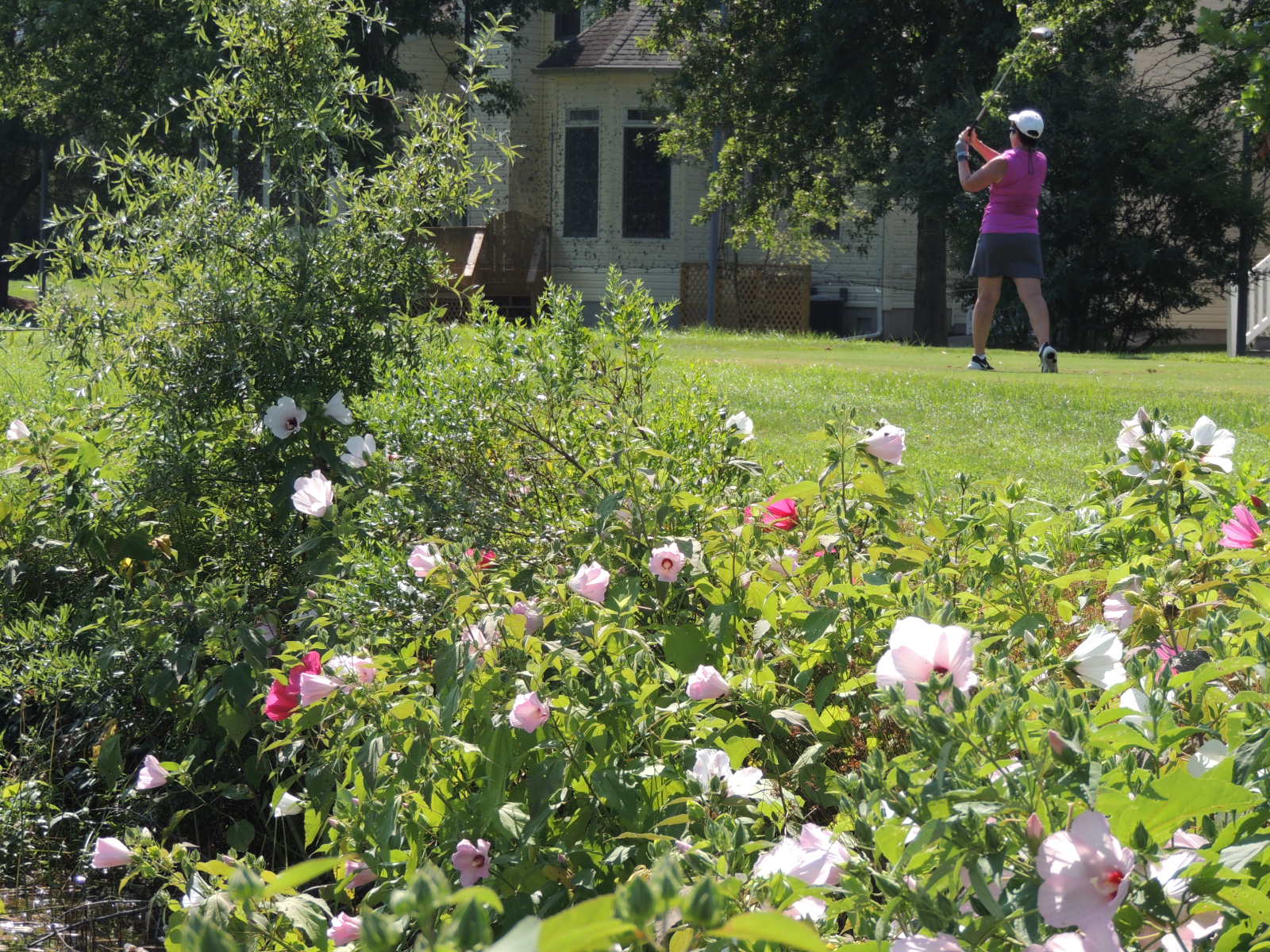 Woman Swinging Golf Club